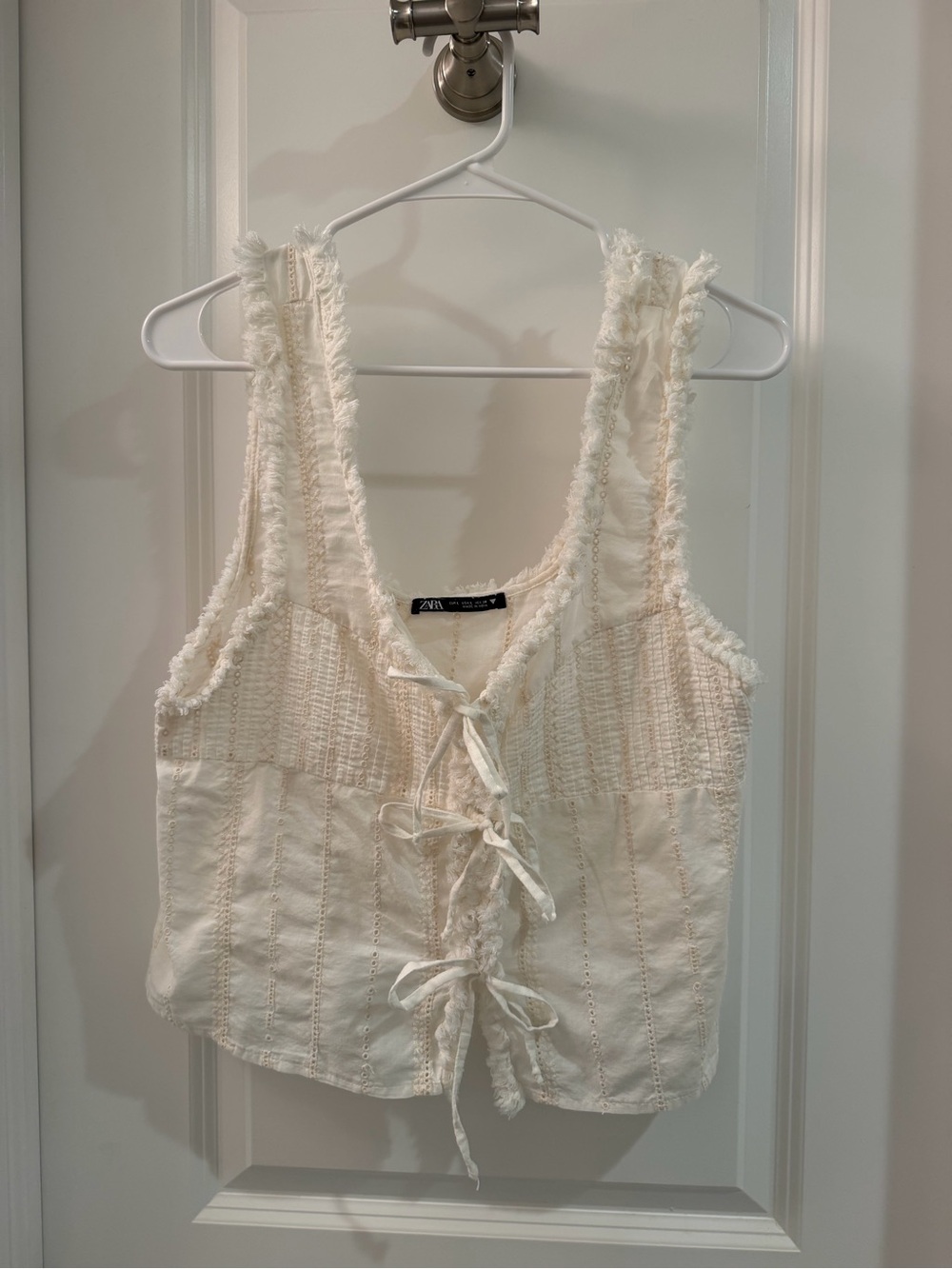 Zara Cream Tie-Front Textured Camisole